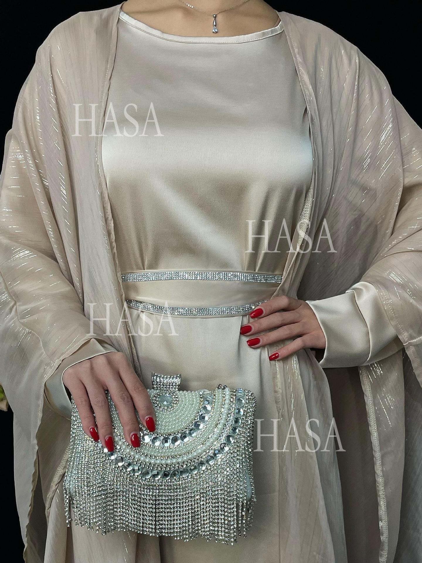LM6571 Gold embellished long Abaya skirt set
