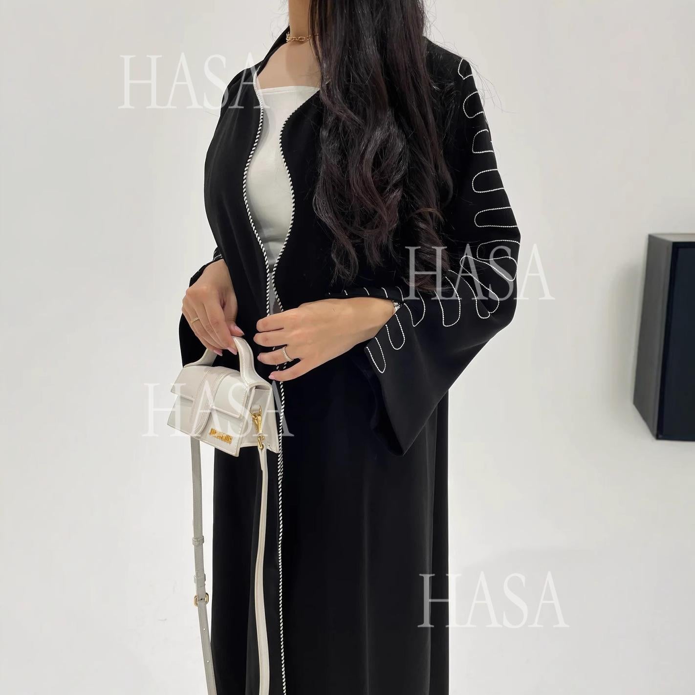 LMSA's Series LM6582 Abaya Women's Long Embroidered Cardigan Jacket with Wavy Edges