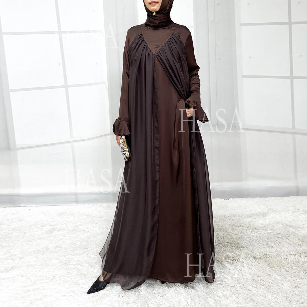 LUMAYA5858 Elegant Bright Satin Robe (without Headscarf), Clever Splicing Creates Multi-faceted CLUMAYArm