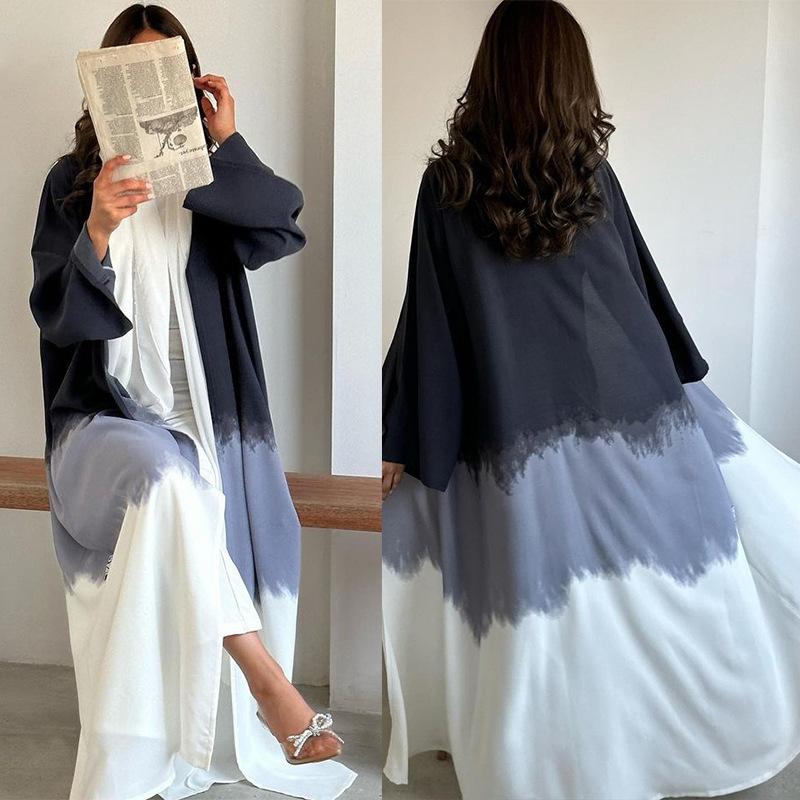 LUMAYA LM1096 Muslim Tie-dyed Cloak Cardigan Dress Abaya
