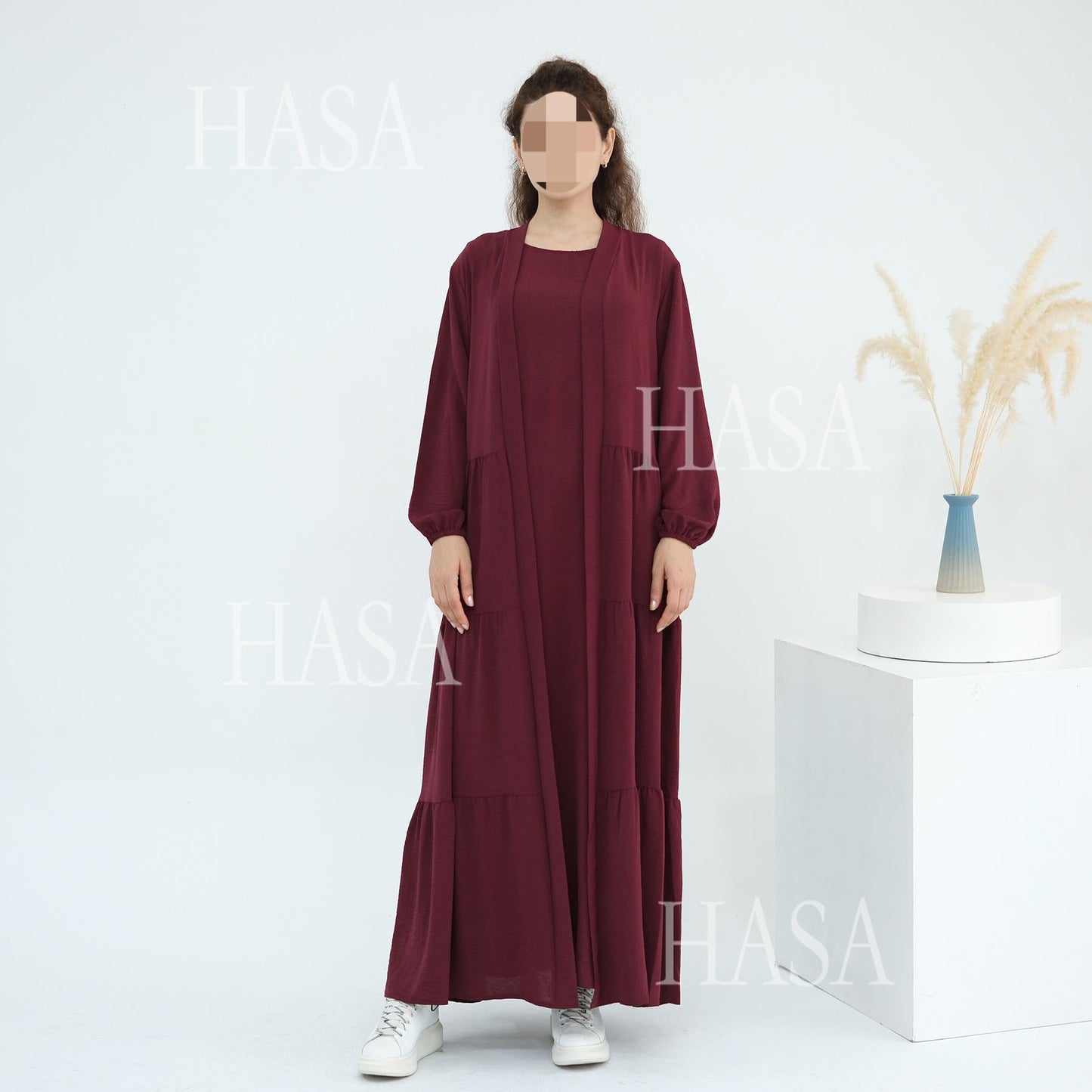 HA6559  Solid Color Loose Robe Dress Two-piece Set