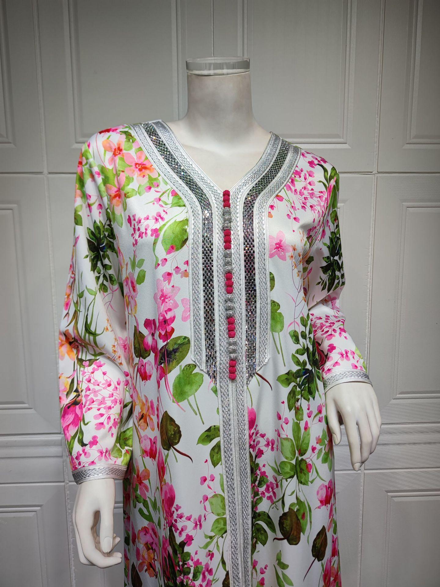 LUMAYA LUMAYA1075 Abaya Robe New Printed Rhinestone Dress