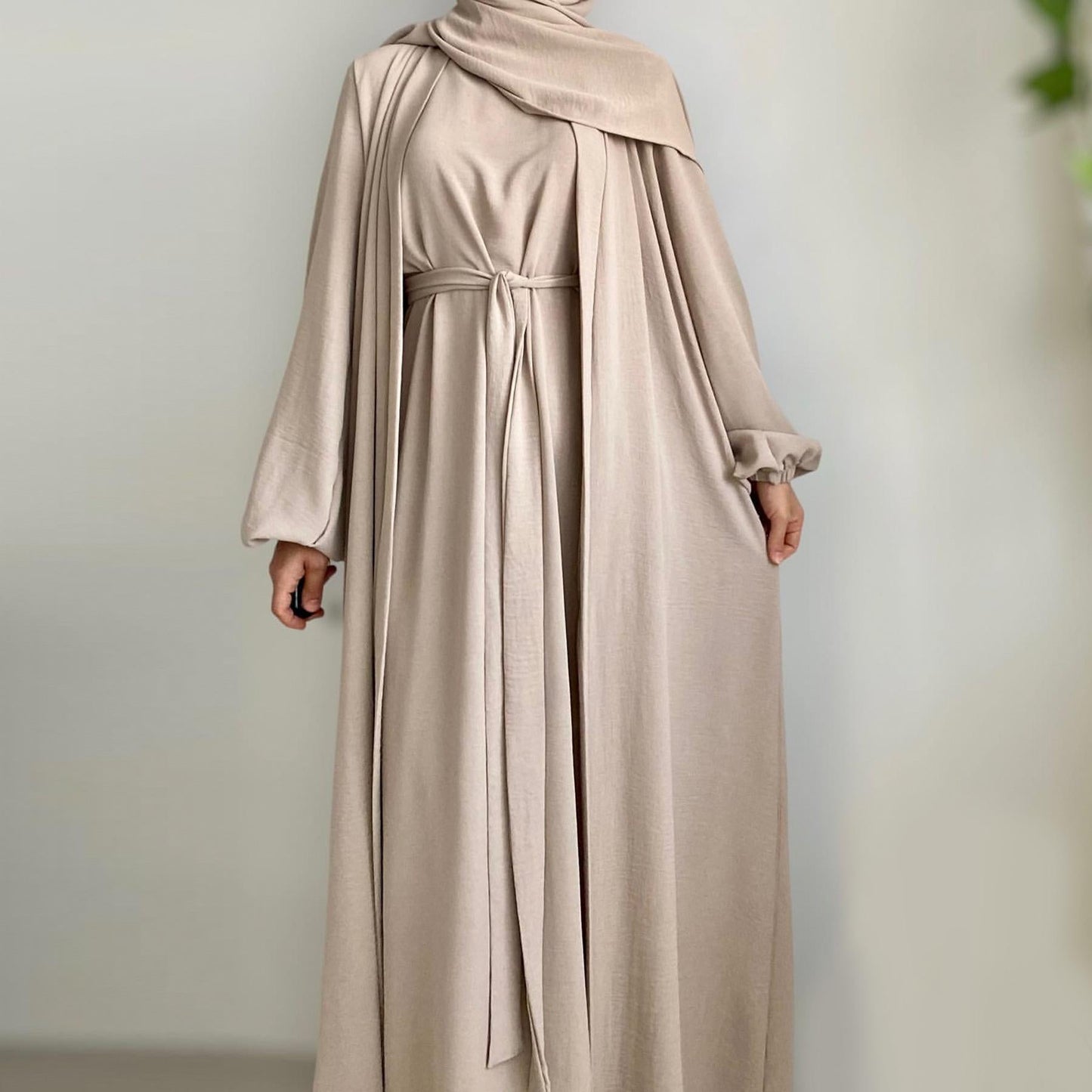LUMAYA LUMAYA0995 3pcs Cardigan+without  Sleeves Inner Dress+Hijab