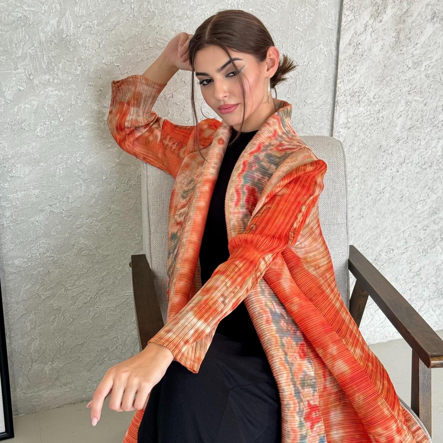 LUMAYASASERIES LUMAYA6714 Desert Bloom Vibrant Orange Abaya with Floral Prints