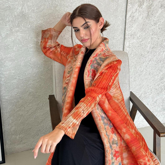 LUMAYASASERIES LUMAYA6714 Desert Bloom Vibrant Orange Abaya with Floral Prints