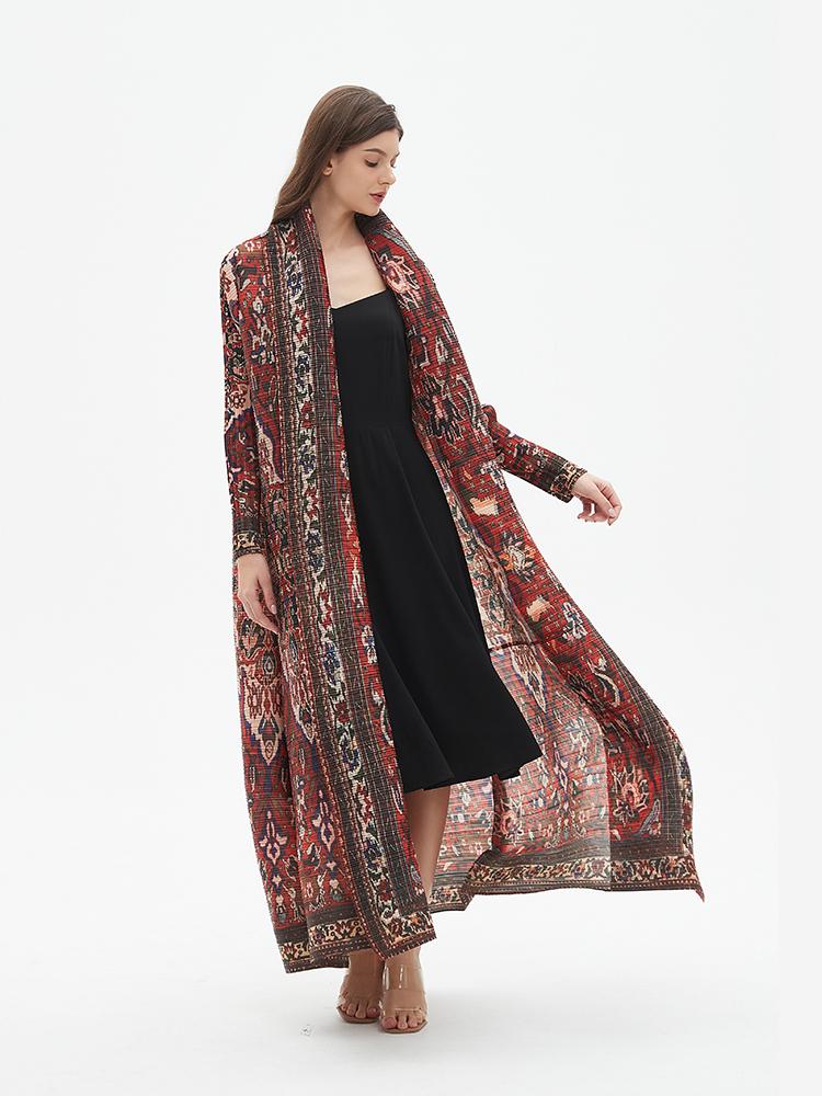 LUMAYA6706 Bohemian Elegance , Vibrant Red Printed Abaya