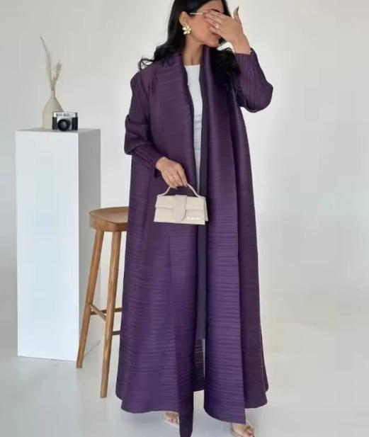 LUMAYA6729 Chocolate Crinkle | Brown Textured Open Abaya