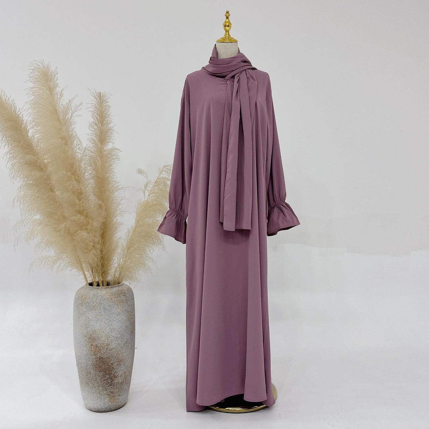 LUMAYA LM1173 Solid Color Hooded Abaya with Side Pocket