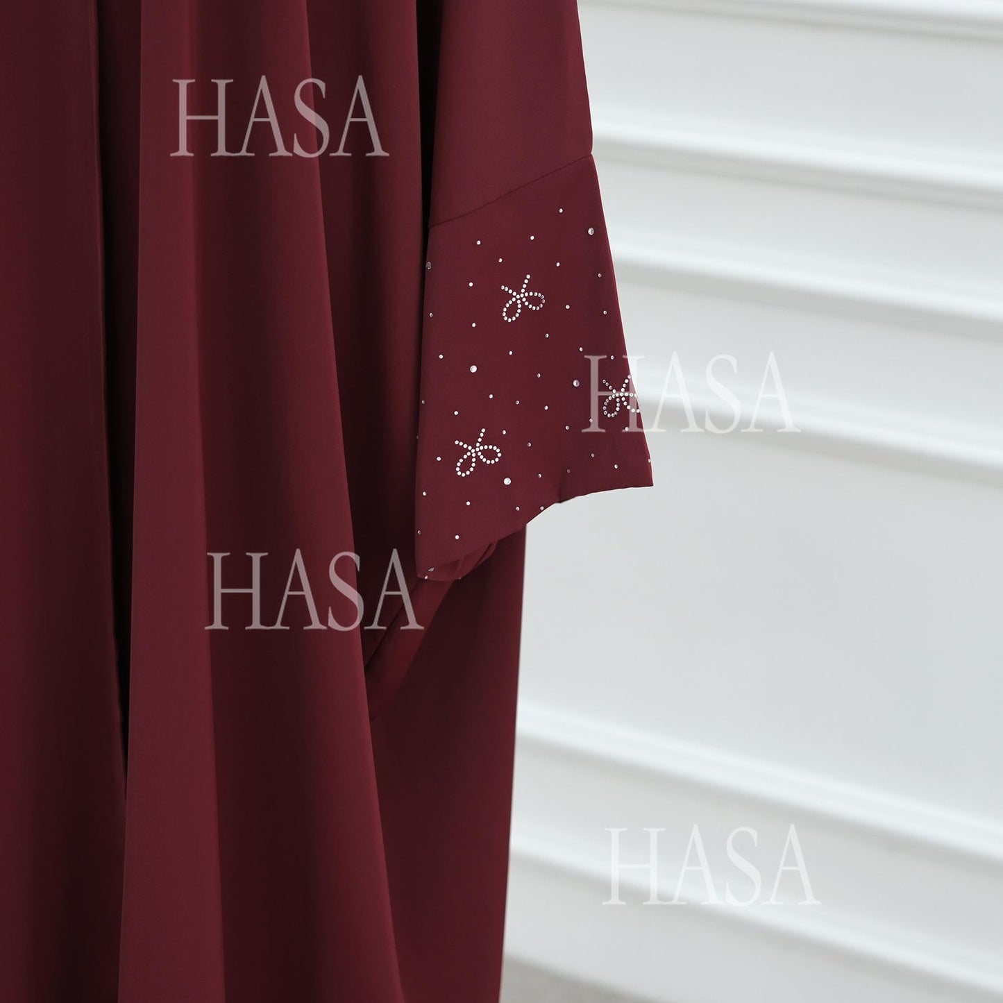HA6492  Long-sleeved Robe with Bow and Beading