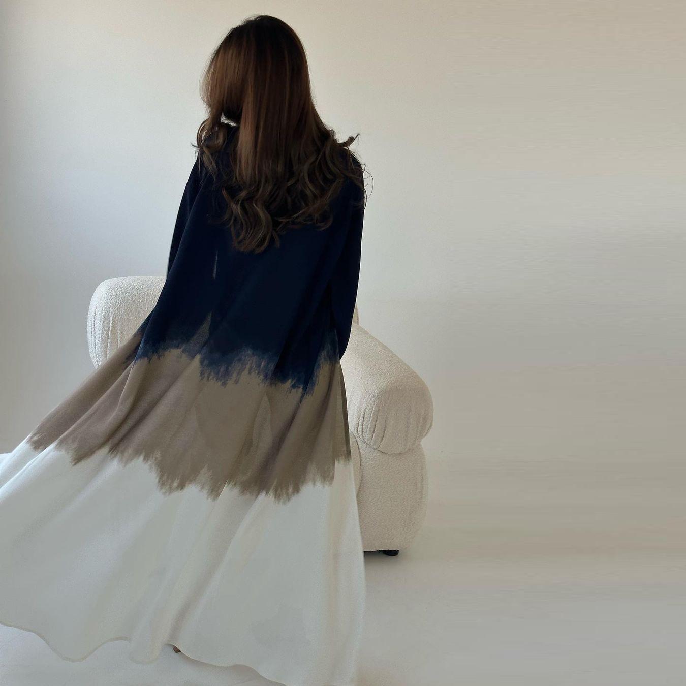 LUMAYA LM1096 Muslim Tie-dyed Cloak Cardigan Dress Abaya