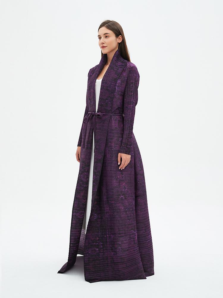 LUMAYA6712 Regal Amethyst , Belted Purple Abaya with Subtle Sparkle
