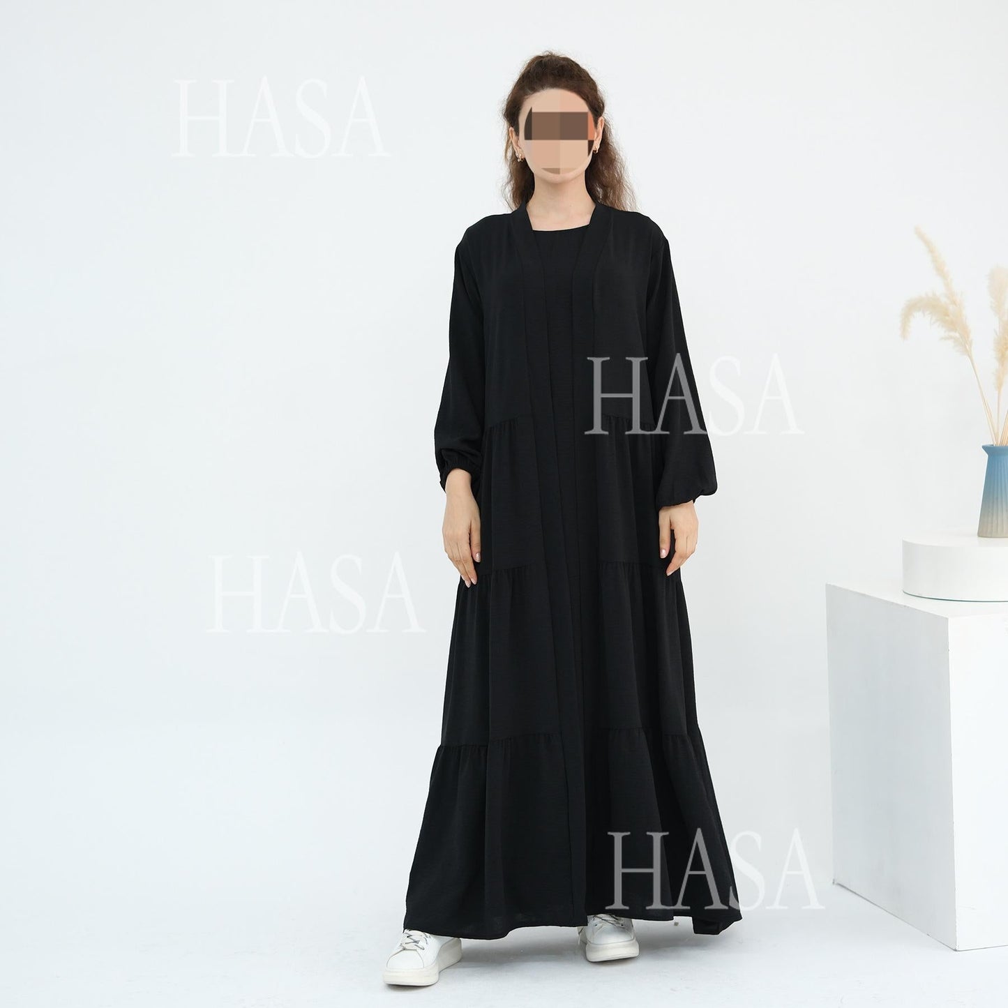 HA6559  Solid Color Loose Robe Dress Two-piece Set