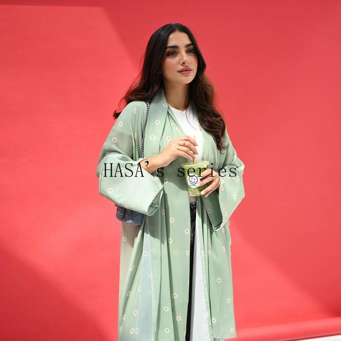 LUMAYA5104 Fresh and stylish printed loose-fitting cardigan, a long-sleeved, flowing long coat.
