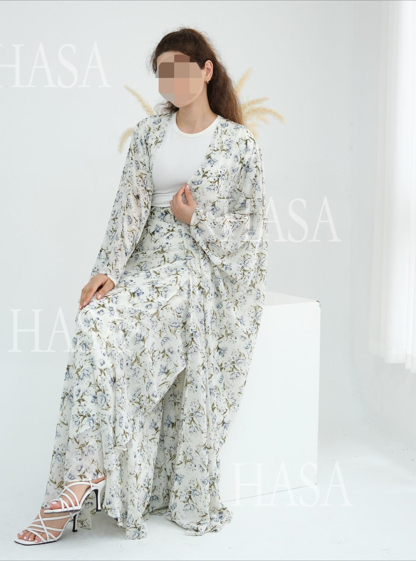 LM6580 Printed cardigan and skirt two-piece set