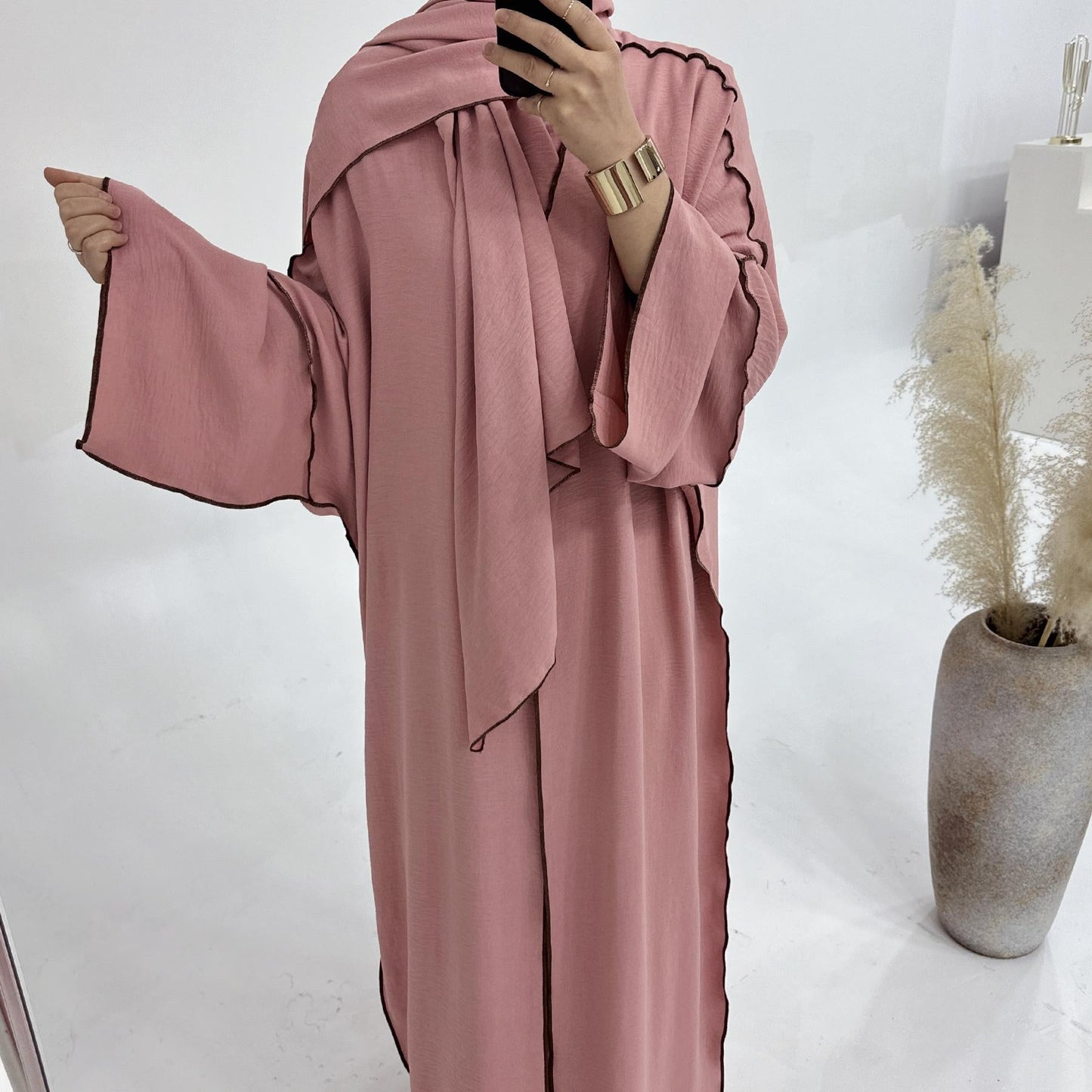 LUMAYA LM1182 3pcs Set Crepe Inner Dress and Cardigan and Hijab