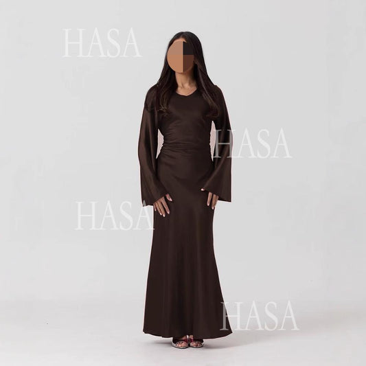LUMAYA6491 Elegant Bell Sleeve Maxi Dress