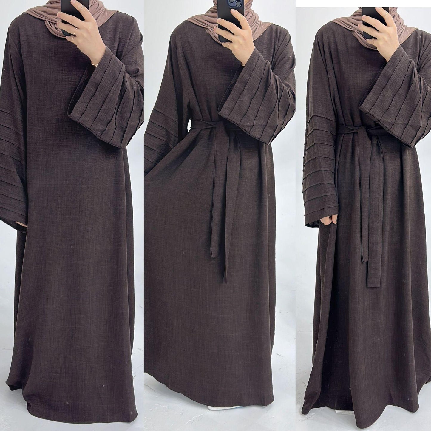 LUMAYA LM1179 Loose Fit Large Crepe Abaya Dress with Belt