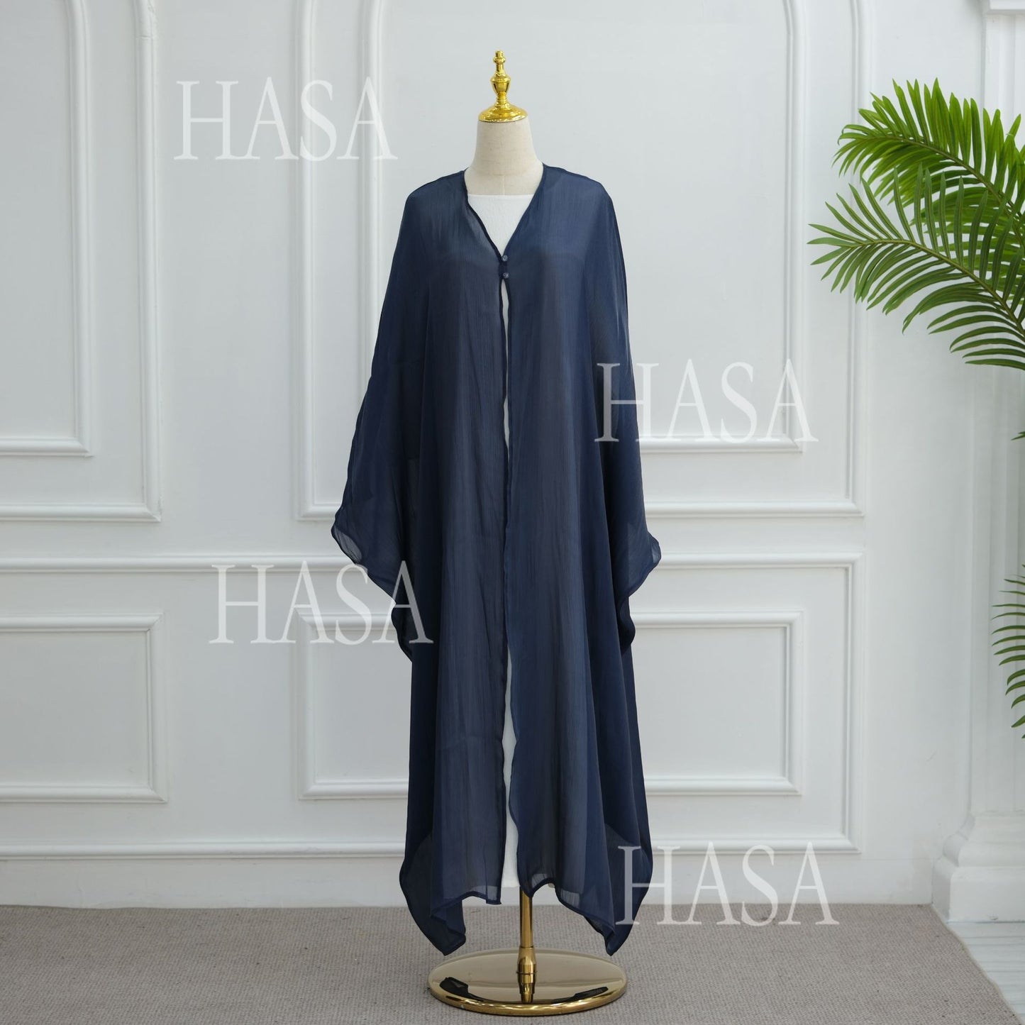 LUMAYA6534 Elegant Island Wrinkle Texture Solid Color Cardigan Robe