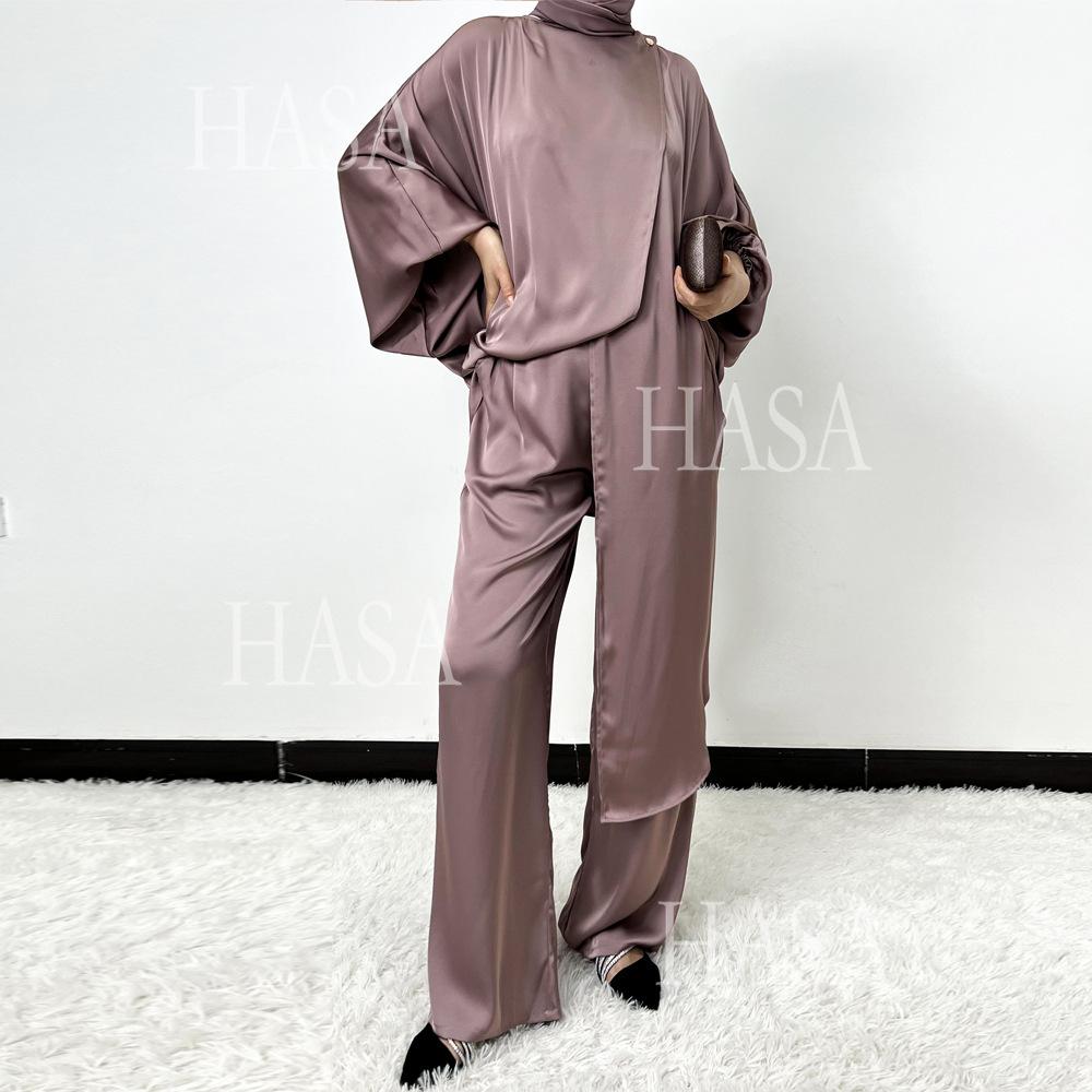LUMAYA5857 High-end Bright Satin Two-piece Suit (headscarf Not Included), Irregular Design Shows Fashionable Style