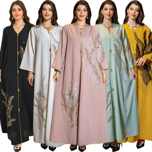 LM6659  Long-sleeved Sequined Embroidered Patchwork Dress with A Light Silhouette and Soft Color Scheme.