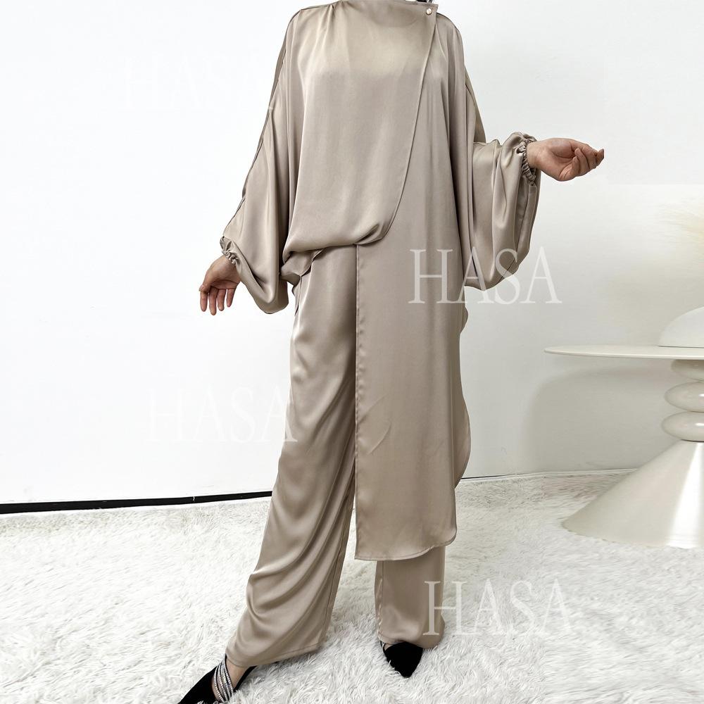 LUMAYA5857 High-end Bright Satin Two-piece Suit (headscarf Not Included), Irregular Design Shows Fashionable Style