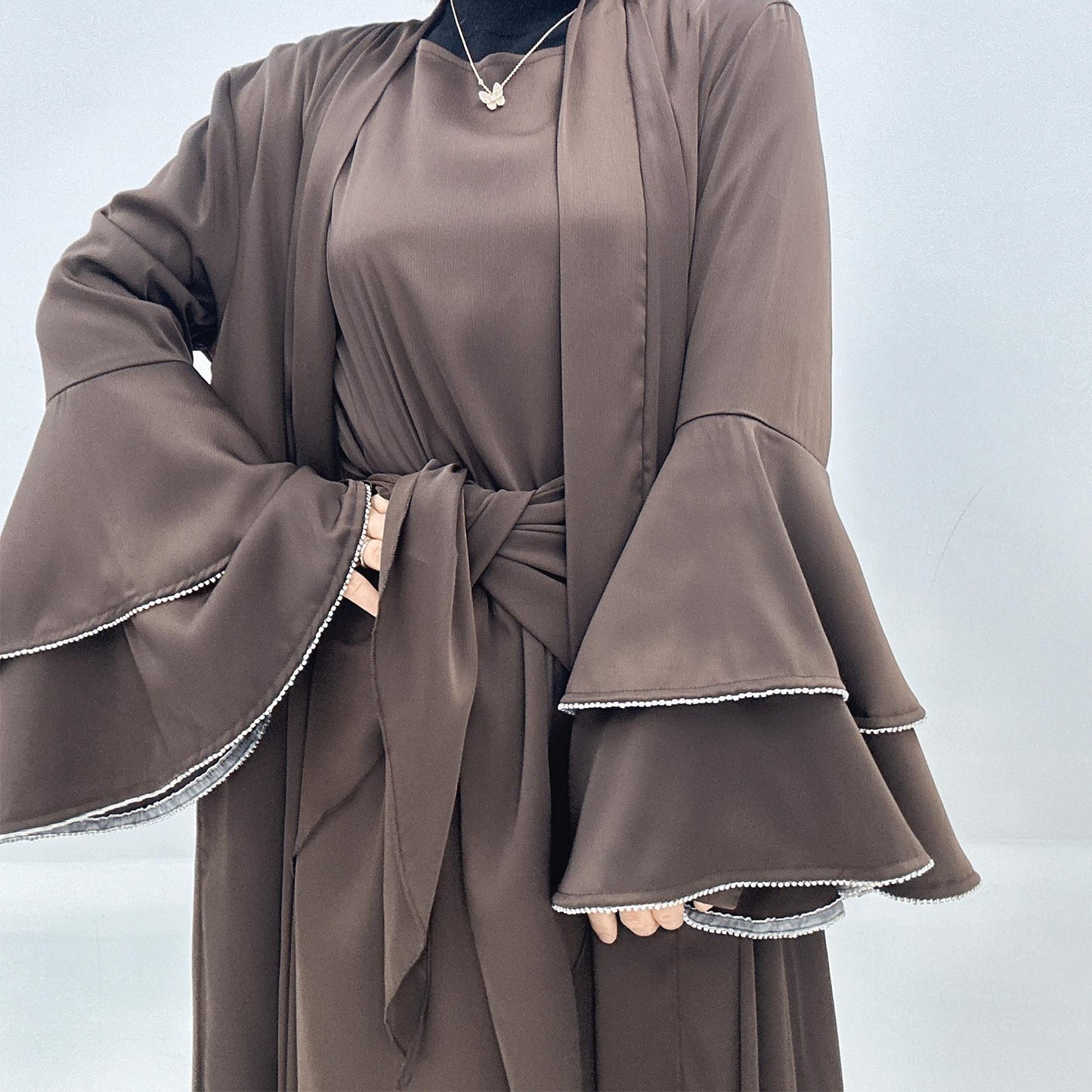 LUMAYA LM1188 3pcs Set Satin Cardigan+Inner Dress+Special Belt