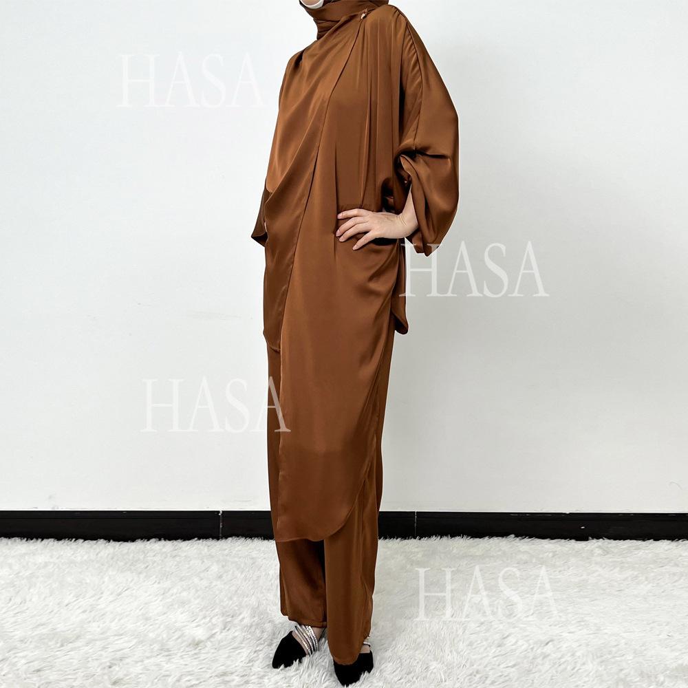 LUMAYA5857 High-end Bright Satin Two-piece Suit (headscarf Not Included), Irregular Design Shows Fashionable Style