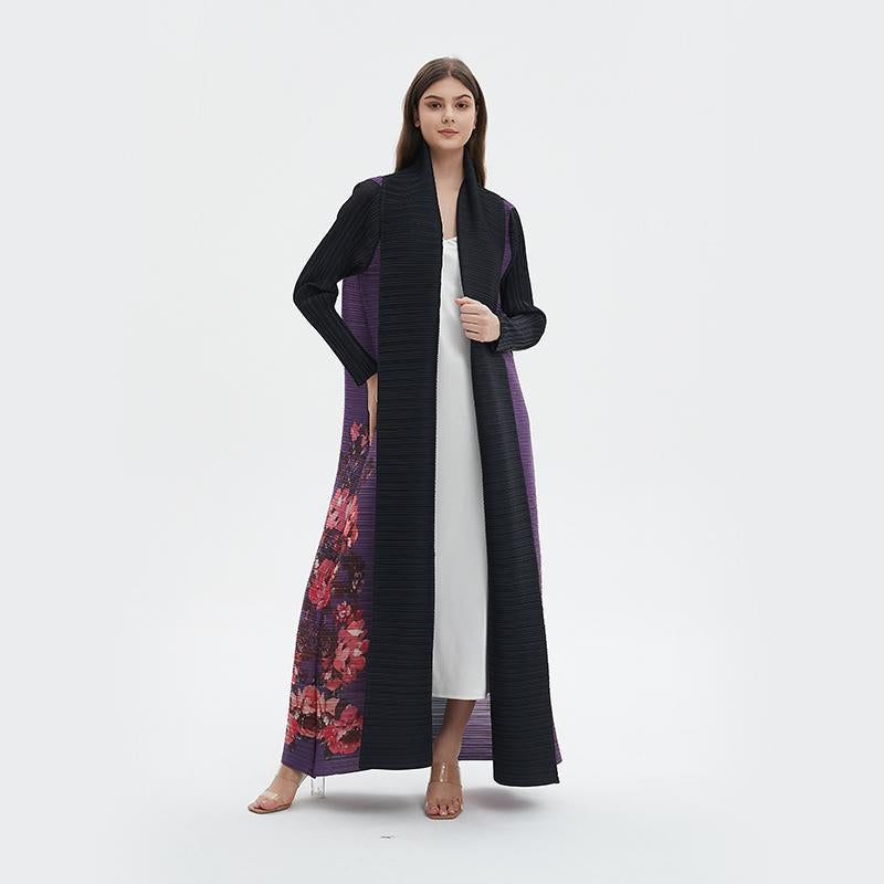 LUMAYA6724 Amethyst Bloom | Purple & Black Abaya with Floral Print Panel