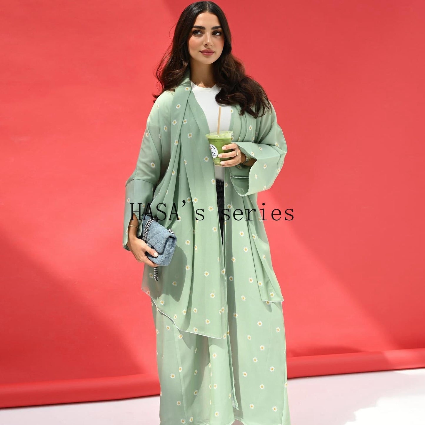 LUMAYA5104 Fresh and stylish printed loose-fitting cardigan, a long-sleeved, flowing long coat.
