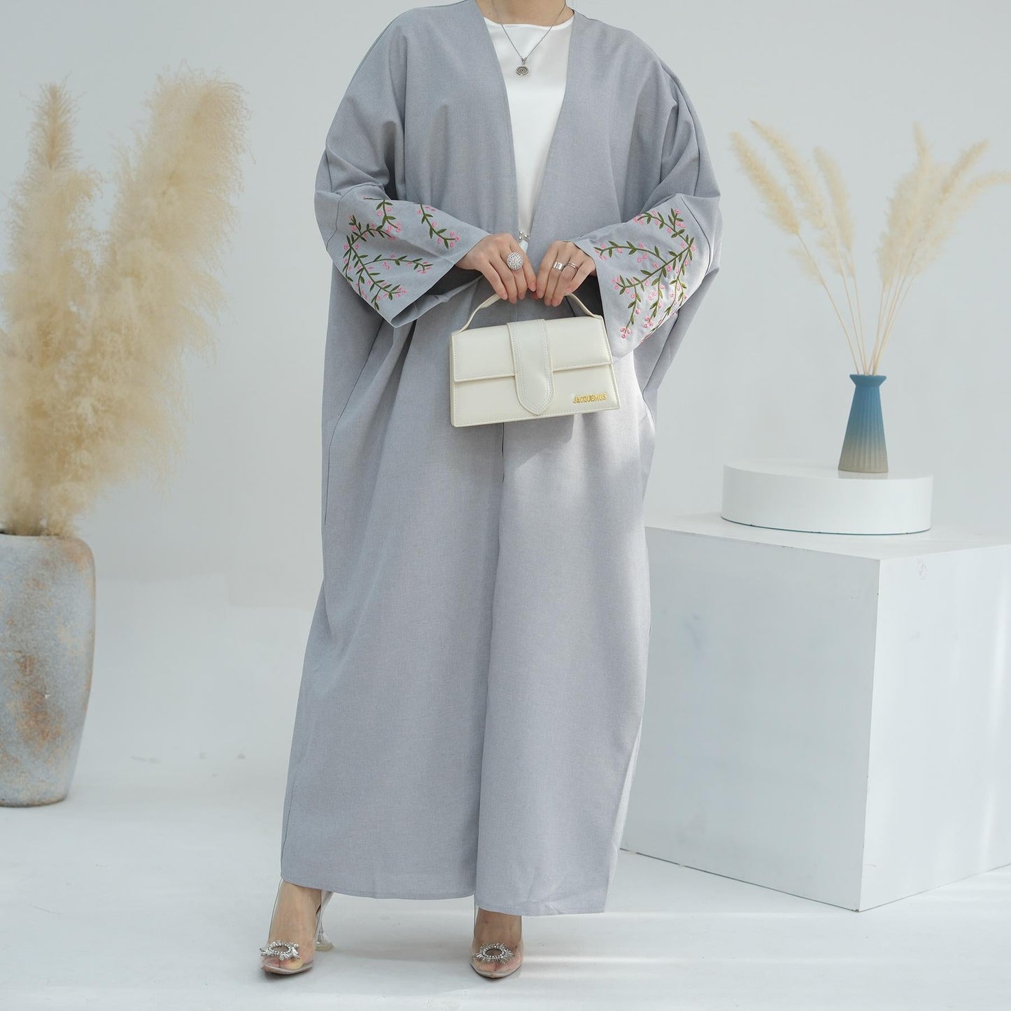 LUMAYA LUMAYA1046 Flower Embroidery Elegant Cardigan Robe