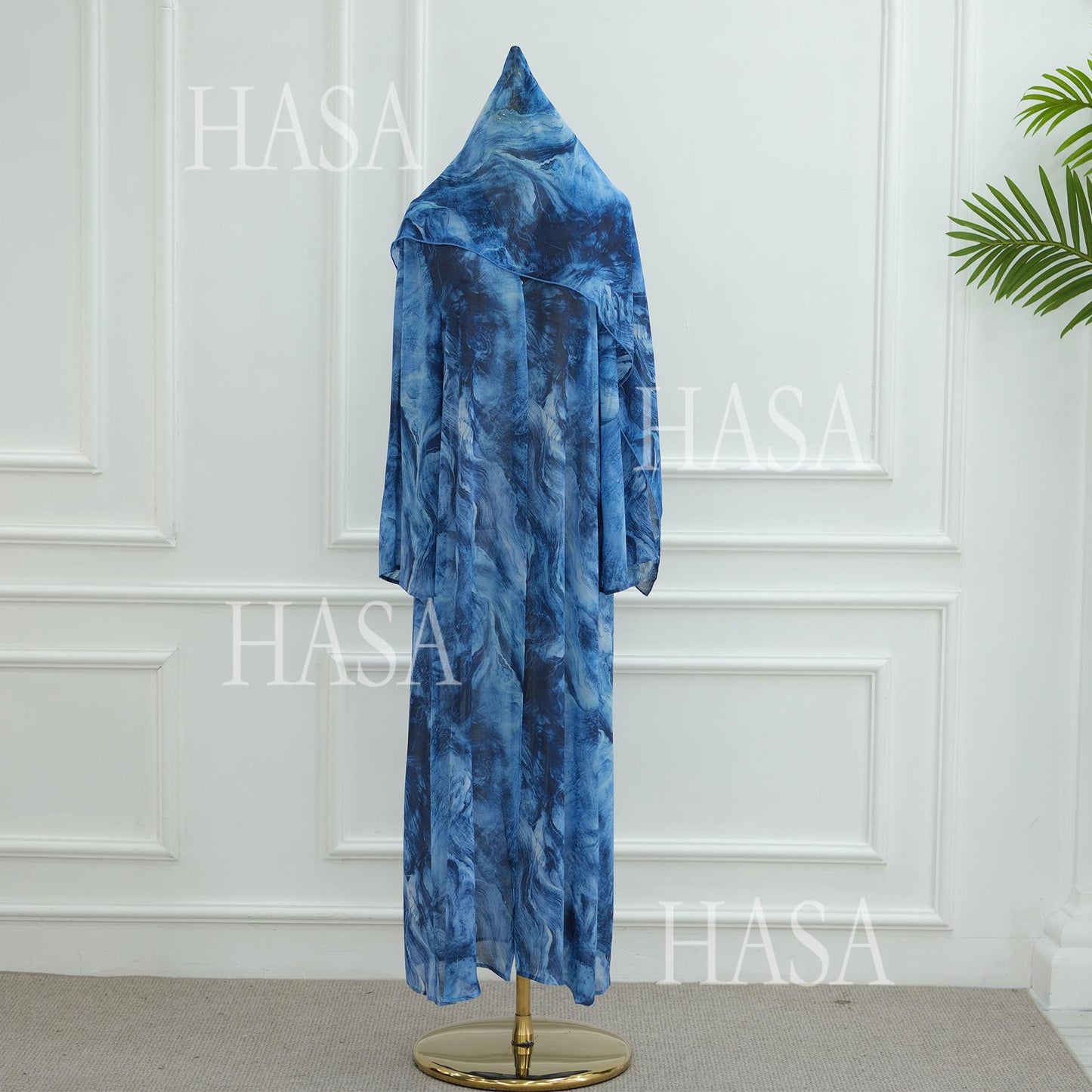 LUMAYA6551 Printed Abaya Cardigan with Matching Scarf Two-Piece Set