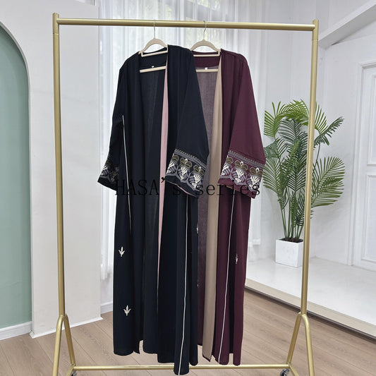LUMAYA4849 Exquisite Embroidered Open-front Long Robe