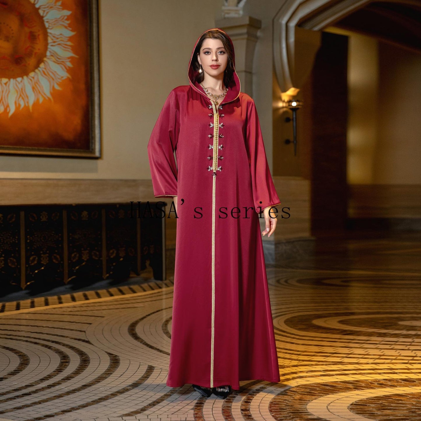 LMSA's Series  LM1231 Jeweled Ribbon Satin Home Dress Abaya