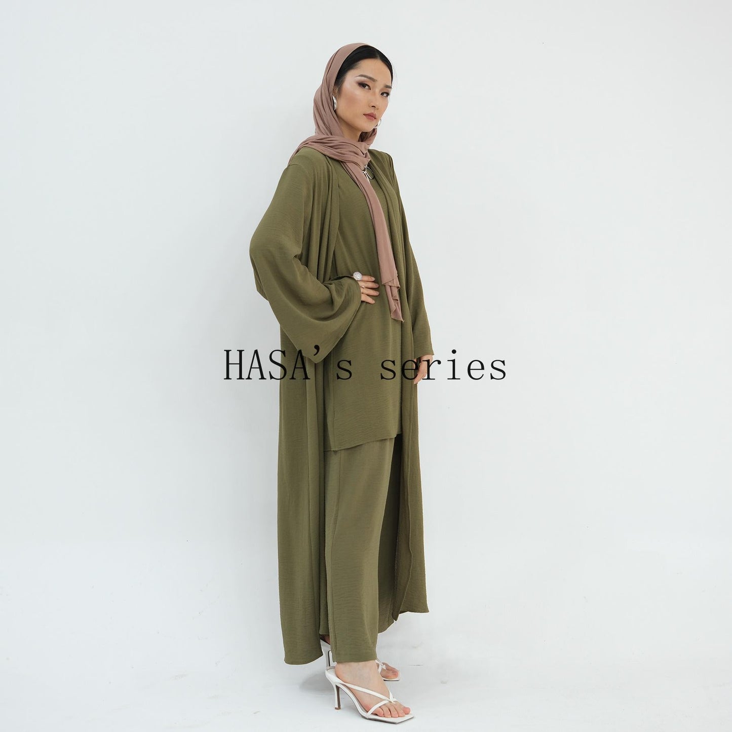 LUMAYA5107 Minimalist Style Three-piece Set | Solid Color Long Coat Paired with A Loose Two-piece Suit.