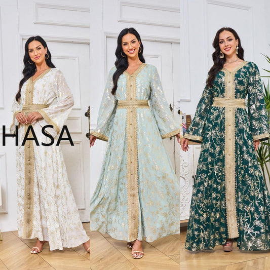HA1249 Elegant Floral Abaya with Golden Detailing