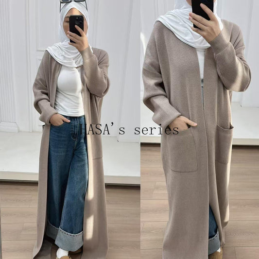 HA5439 Temperament Knitted Cardigan - Autumn and Winter Thick Loose Long Dress long  sleeve