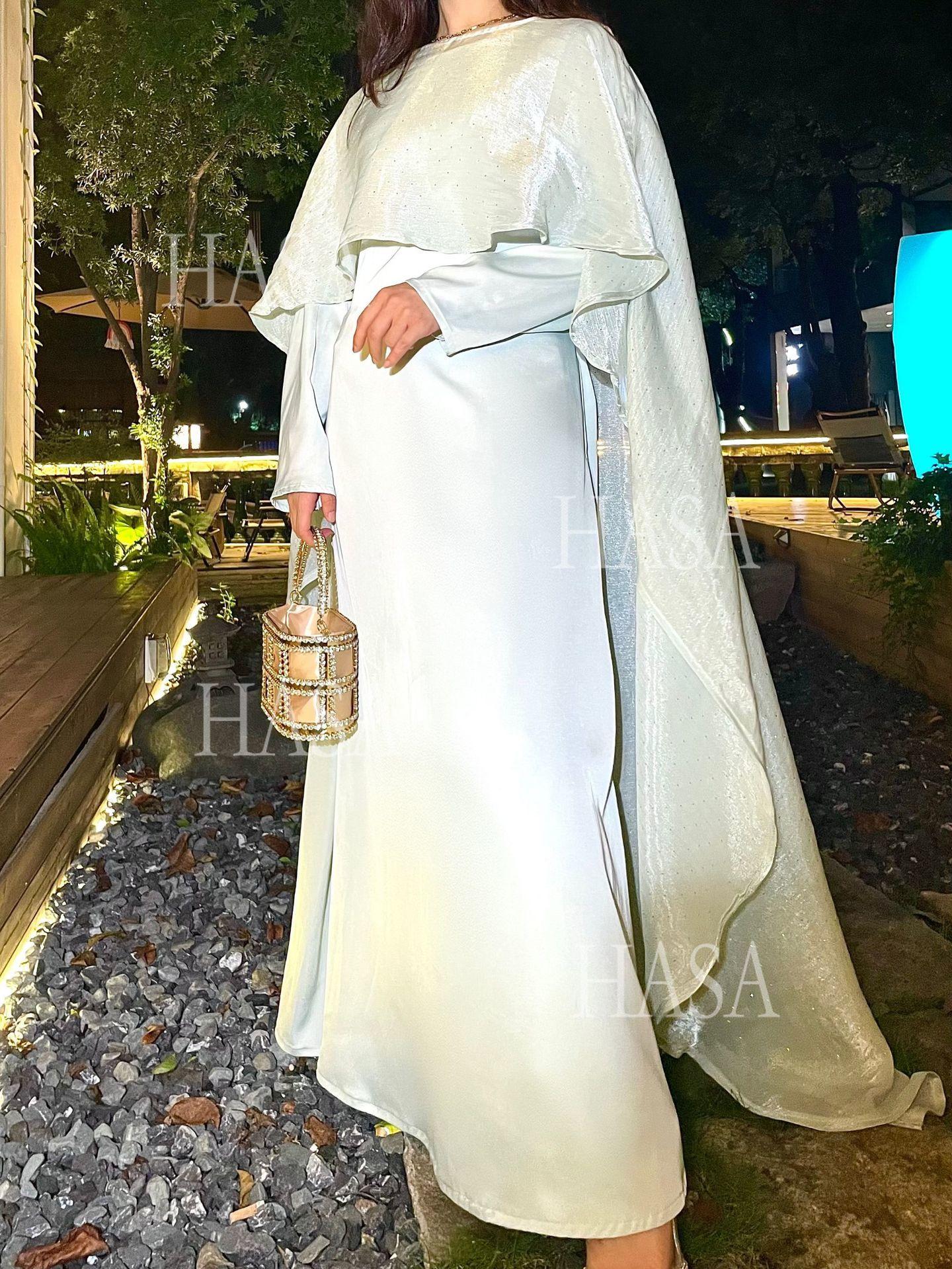 LUMAYA6477 Shiny robe two-piece set with rhinestone sLUMAYAwl decoration