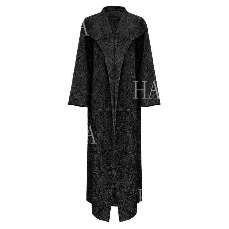 LM6592 Embroidered Pleated Cardigan Jacket - Large Size, Comfortable Mid-Length