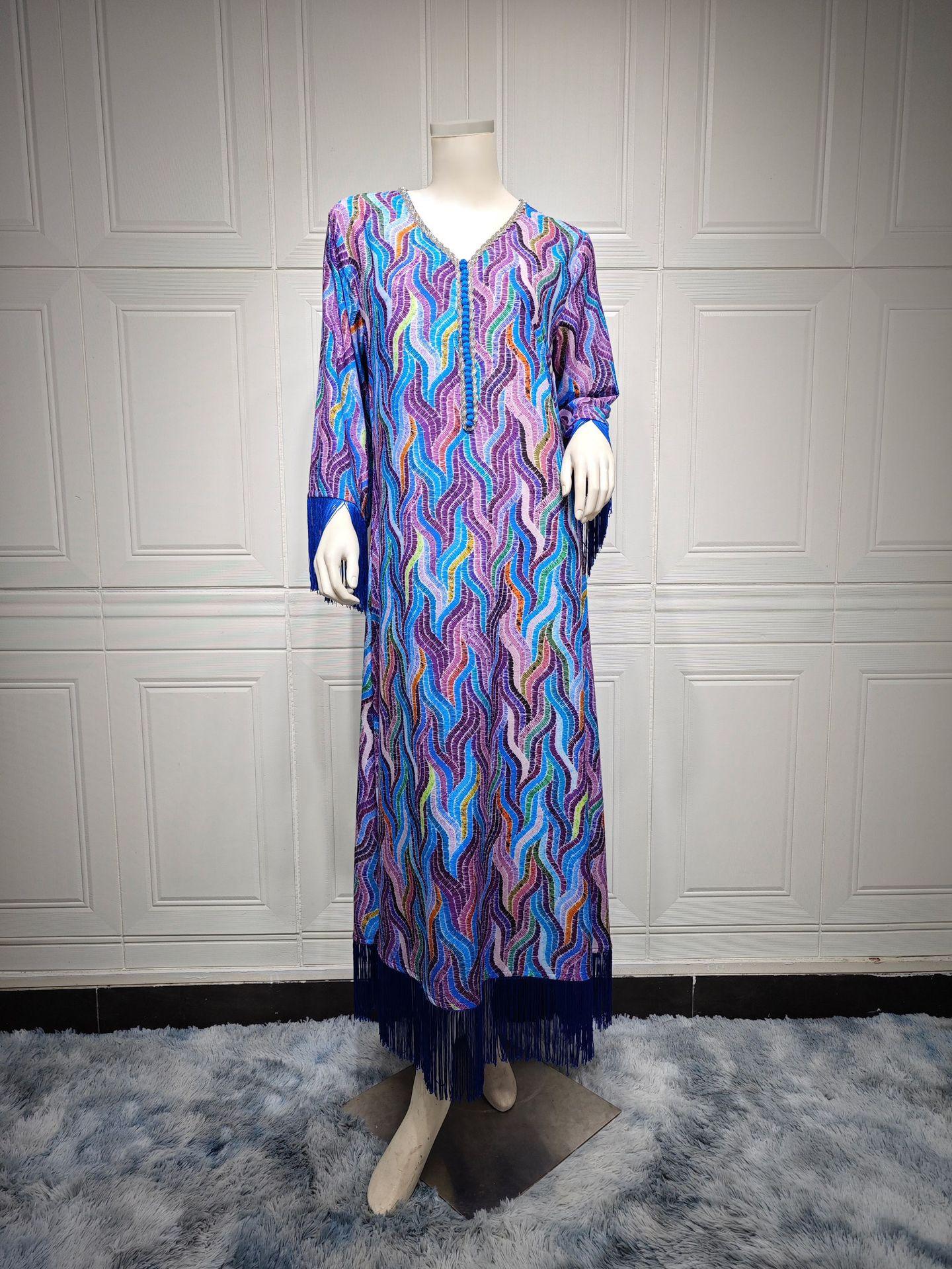 LUMAYA LUMAYA0521 Middle East Arab Dubai Muslim Robe Ladies Printed Casual Jalabiya Ethnic Clothing