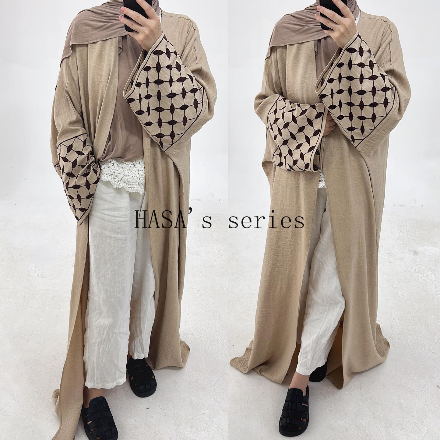 LUMAYA4840 Elegant long robe with geometric embroidery, a simple and traditional style dress.