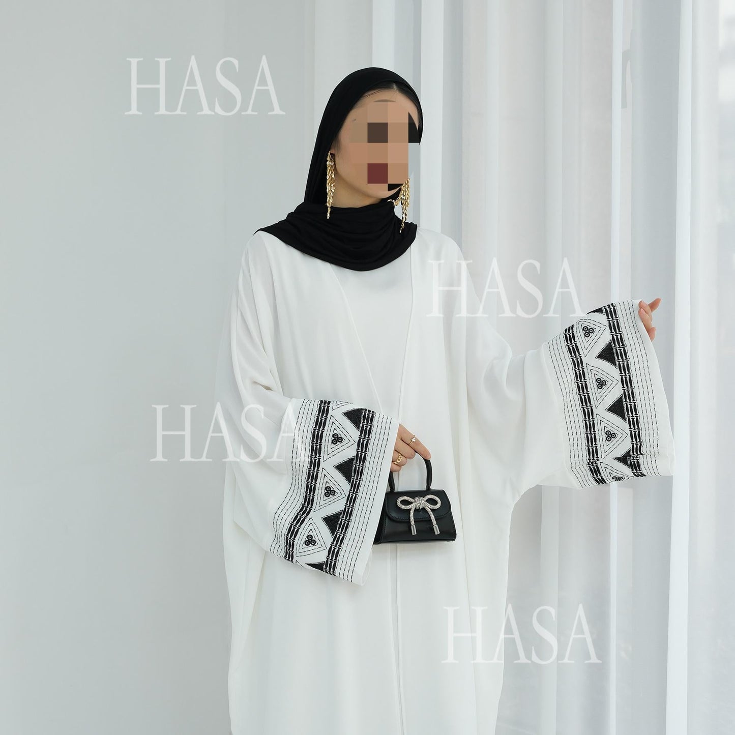 LUMAYASA's Series LUMAYA6506 Long Wide Sleeve Embroidered Robe Cardigan (No Headscarf)