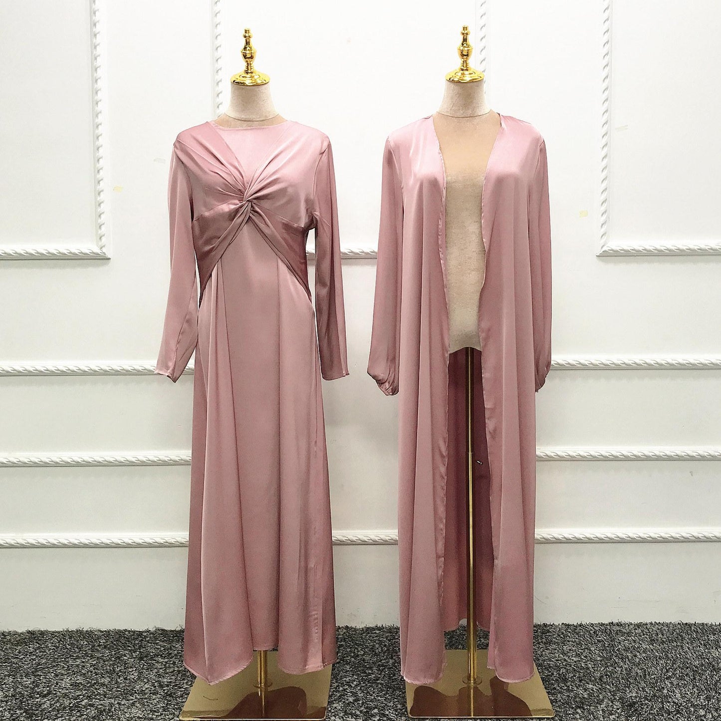 LUMAYA10061 Fashion solid colour two-piece dress cardigan set Abaya