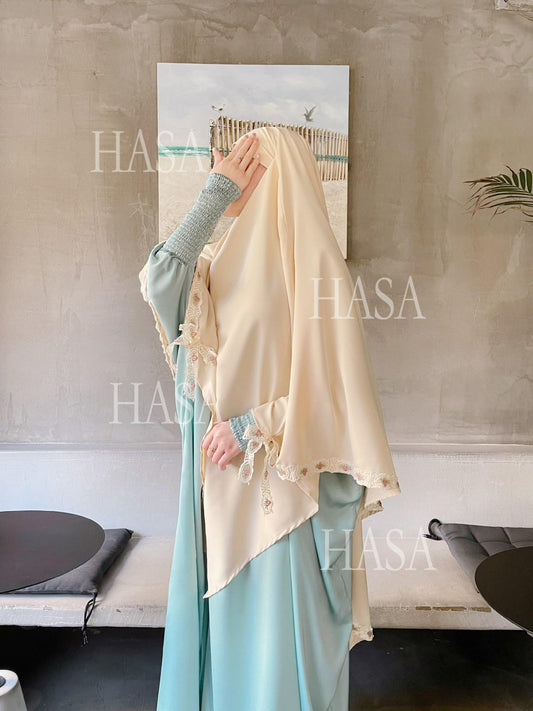 LM6569 Bow-decorated Solid Color Single-layer Headscarf with Three-layer Embroidery