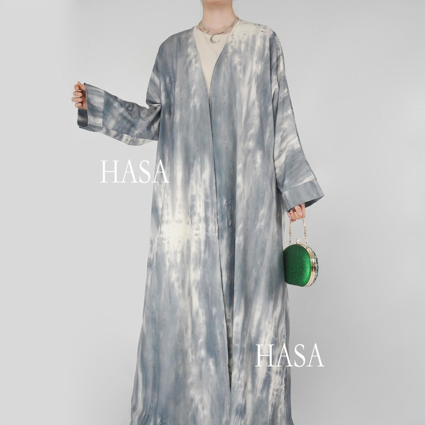 LUMAYA6322 Elegant Lightweight Printed Long Cardigan(Abaya Size 52-54)