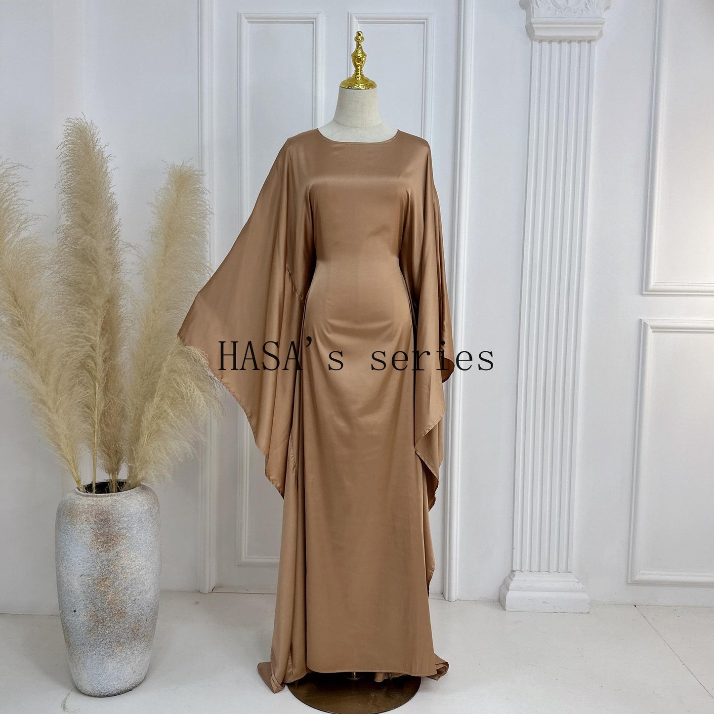 LM1504 Satin Batwing Sleeve Kaftan with Inner Belt