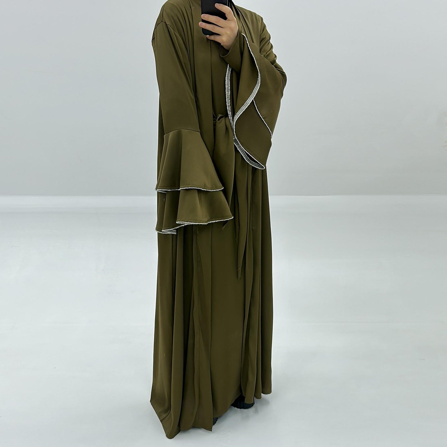 LUMAYA LM1188 3pcs Set Satin Cardigan+Inner Dress+Special Belt