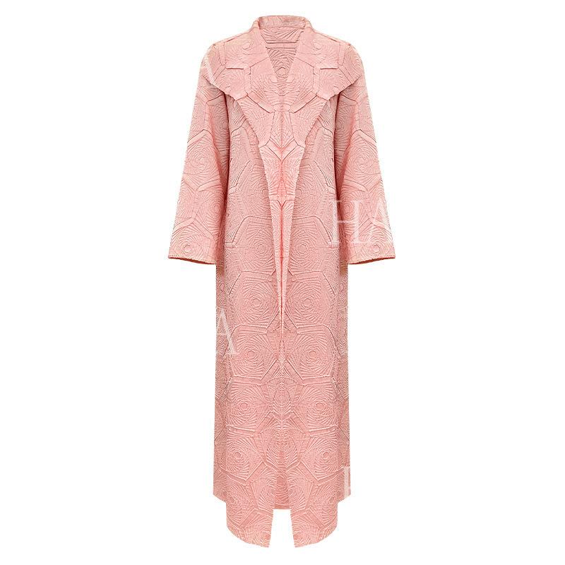 LM6592 Embroidered Pleated Cardigan Jacket - Large Size, Comfortable Mid-Length