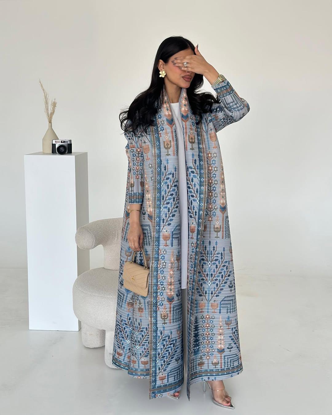 LUMAYA5842 Vintage-style Textured Open-front Long Coat
