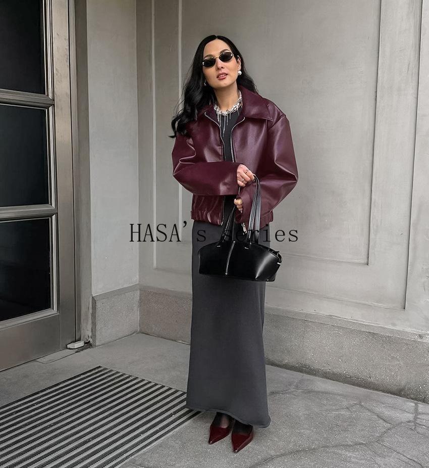 LUMAYA5775 This Classic, Minimalist Leather Short Jacket Is Stylish and Versatile, Perfect for Spring.