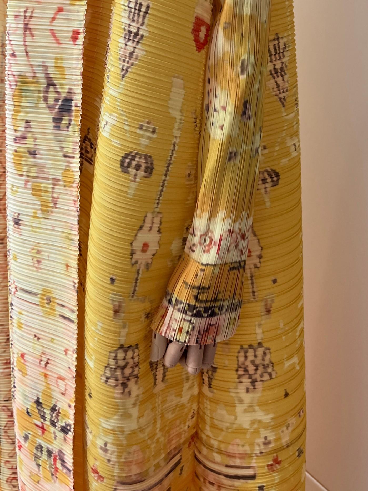 LUMAYA5843 Retro Warm Yellow Floral Textured Open-front Long Coat